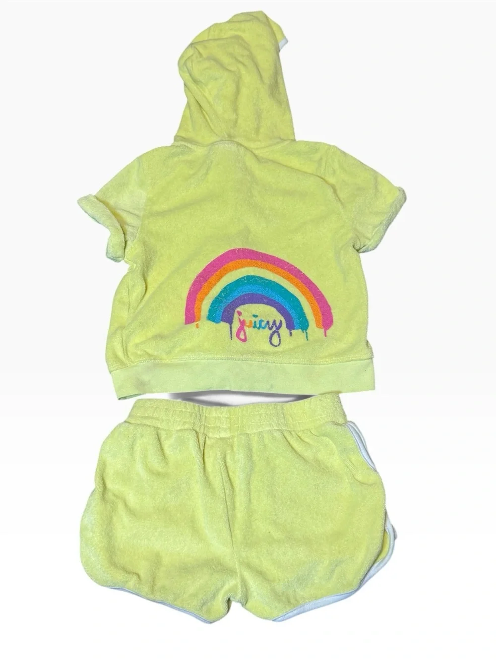 Juicy Couture Yellow Terry Hooded Top & Shorts Set with Rainbow Size 7